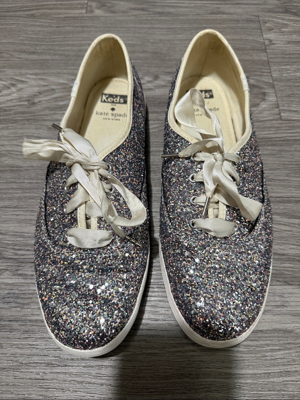 Keds X Kate Spade Sneaker Womens 10 Silver Champion Glitter Low Lace Up